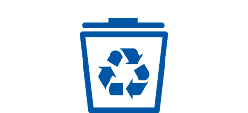 Un symbole bleu comprenant une poubelle portant le logo du recyclage