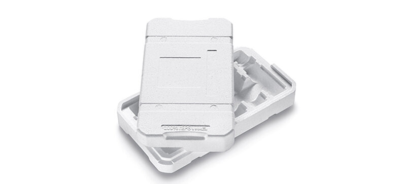 
		  Une boîte d'emballage de protection blanche sur mesure en PSE recyclé