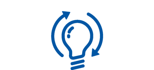 Un symbole bleu comprenant une ampoule électrique et deux flèches qui indiquent un cercle