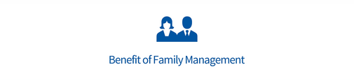 Un symbole représentant deux personnes avec les mots « Bénéfice de la gestion familiale »