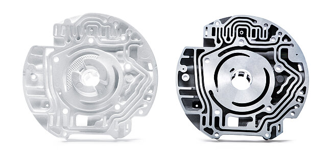 
			Une pièce technique moulée blanche comme cluster pour les process à mousse perdue et une coulée de métal